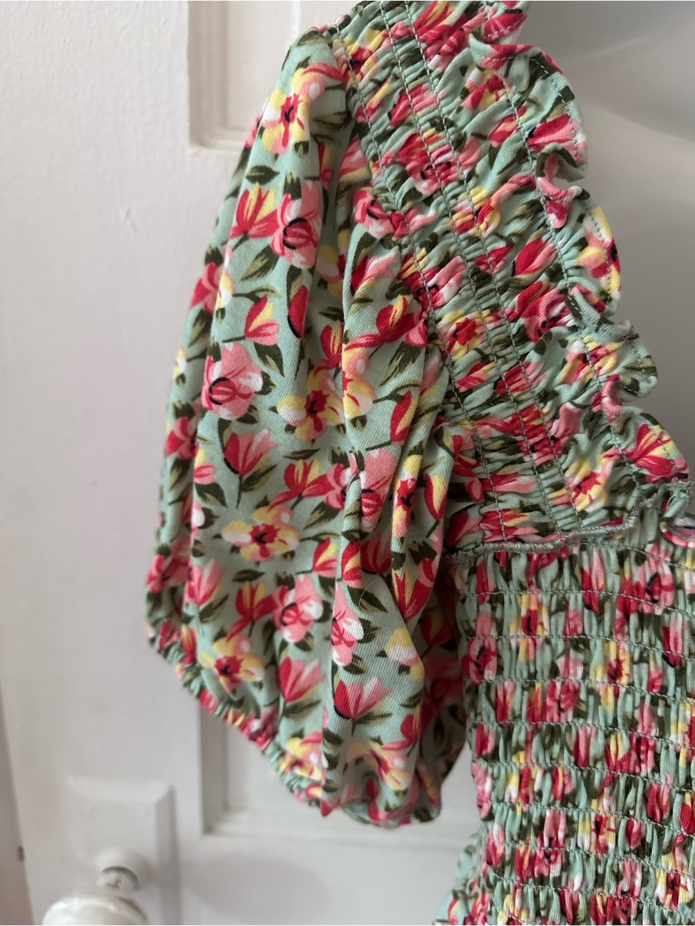 Lulu’s Such A Flirt Sage Floral Smocked Peplum Short Sleeve Top - Picture 9 of 11